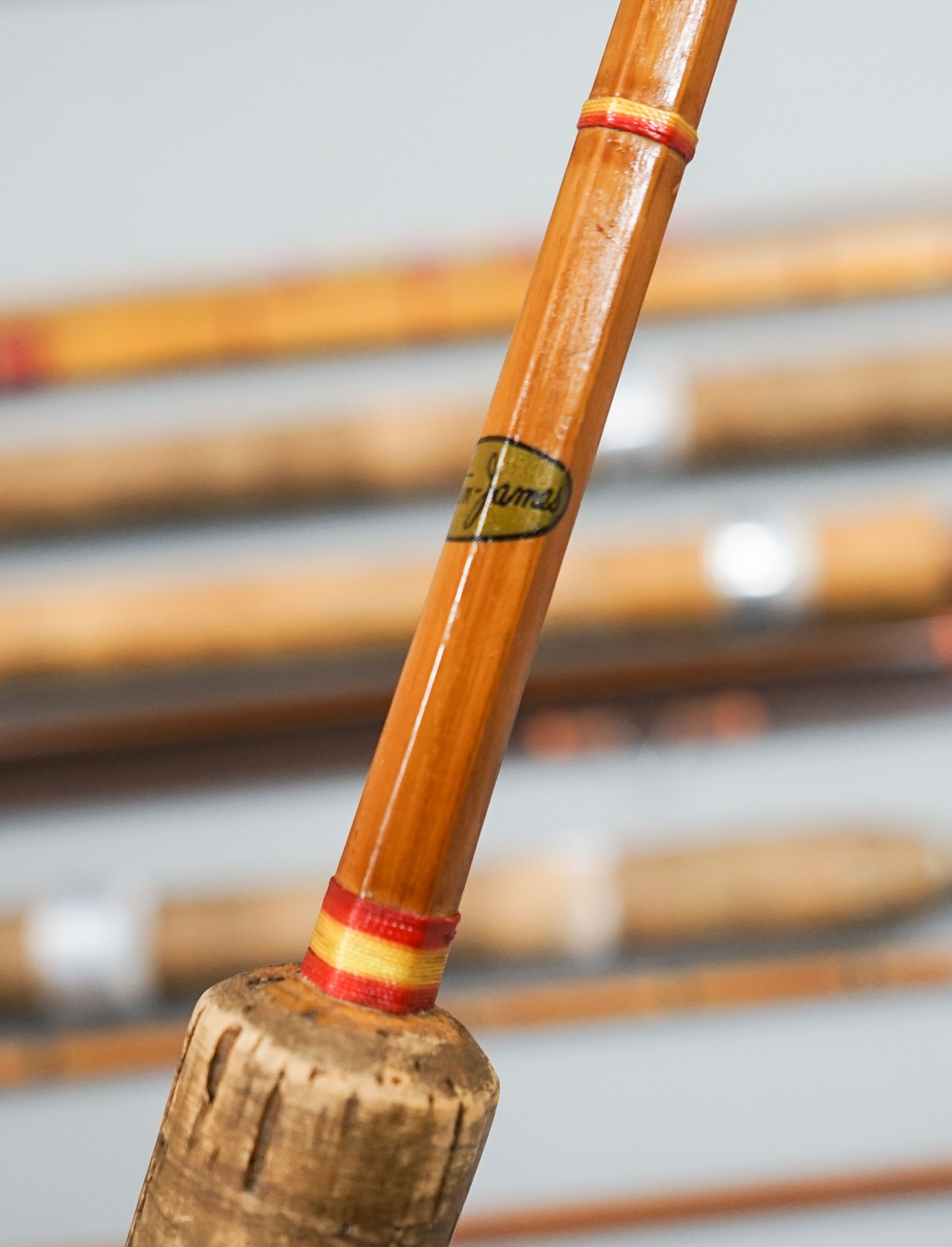 A collection of mixed split cane fishing rods, Les Compton, Elasticane, Carton-James and another (4)